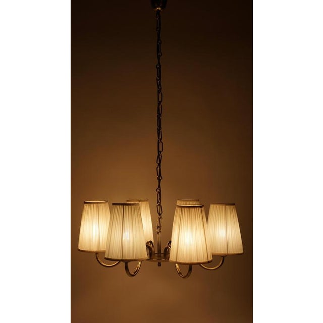 Six-Arm Chandelier in Brass with Silk Shades by Josef Frank for Oswald Haerdtl, 1935 For Sale - Image 12 of 16