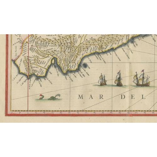 17th Century Antique Hand-Colored Map of Peru from Blaeu, 1642 For Sale - Image 5 of 9