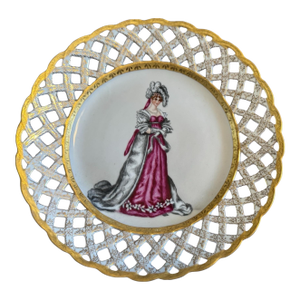 Antique French Victorian Hand Painted Gilt Decorated Portrait Plate Maiden With a White Robe