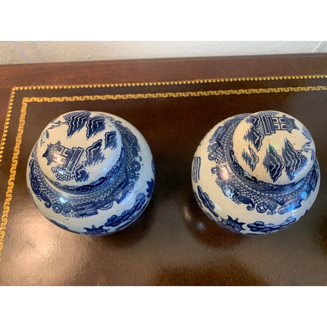 Vintage 1940s Japanese Willow Porcelain Ginger Jar – Cobalt Blue, Handmade For Sale - Image 4 of 7
