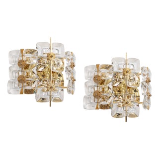 Golden Gilded Brass and Crystal Sconces from Palwa, Germany, 1960s, Set of 2 For Sale