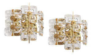 Golden Gilded Brass and Crystal Sconces from Palwa, Germany, 1960s, Set of 2
