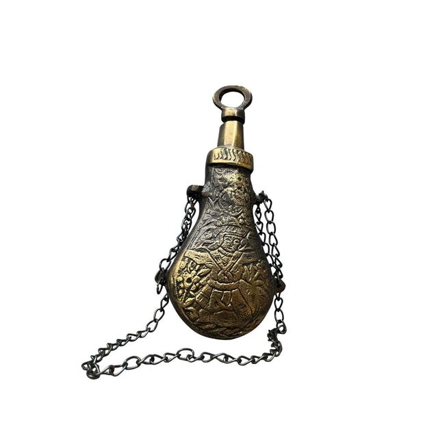 Metal Ottoman Style Brass Gun Powder Flask For Sale - Image 7 of 7