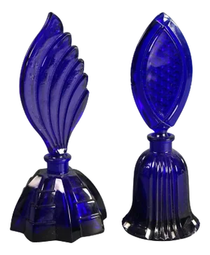 Pair of Aurel Art Deco Cobalt Blue Glass Perfume Bottles With Stoppers, Circa 1930