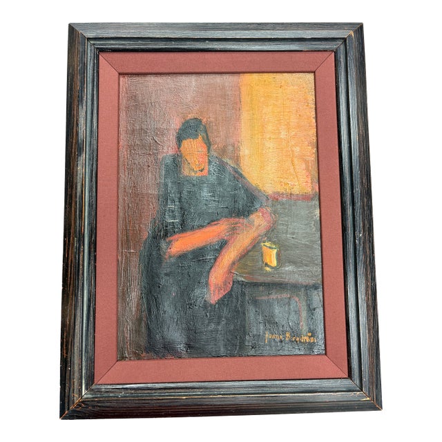 1957 Swedish Jonne Bergstrom Oil Portrait of a Lady With a Beer at the Pub, Lined and Framed For Sale