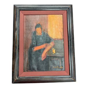 1957 Swedish Jonne Bergstrom Oil Portrait of a Lady With a Beer at the Pub, Lined and Framed