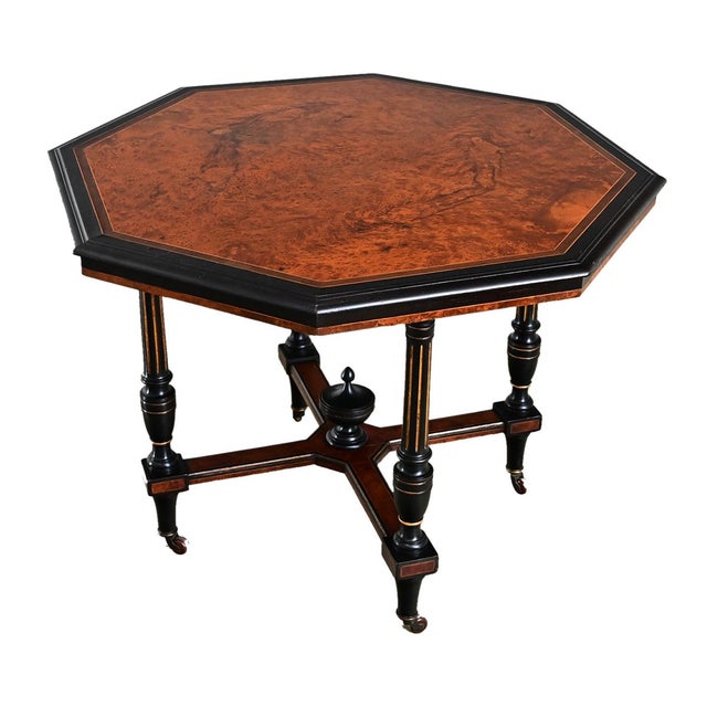 Traditional Dutch 19th Century Octagonal Ebonized & Burl Maple Center Table For Sale - Image 3 of 11