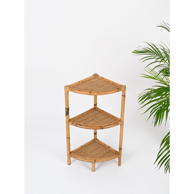Italian Corner Shelf or Étagère in Bamboo, Rattan and Wicker by Franco Albini, 1970s For Sale - Image 3 of 16