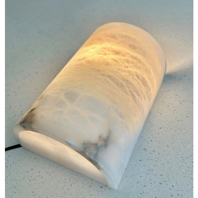 Single Half Cylinder White Alabaster Minimalist Wall Light Sconce For Sale - Image 13 of 18
