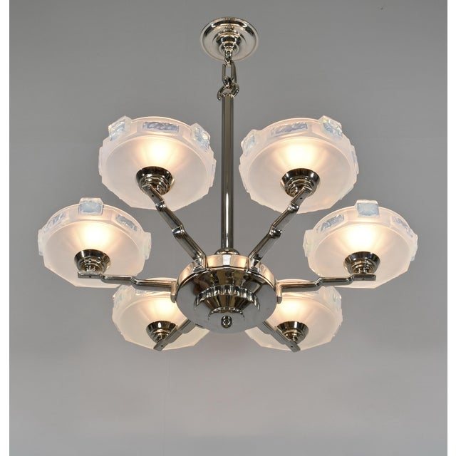 Baby Blue French Art Deco Chandelier by J. Gauthier Ezan & H. Renon 1930s France - 2 Available For Sale - Image 8 of 15