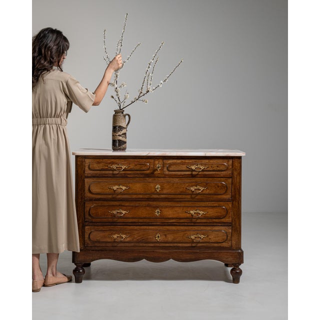 French Oak Marble-Top Chest of Drawers, Antique, France, 19th Century For Sale In Greensboro - Image 6 of 17