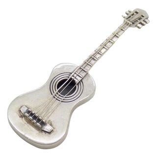 Vintage Italian Handmade Silver Guitar Miniature, Tuscany, 1970s For Sale