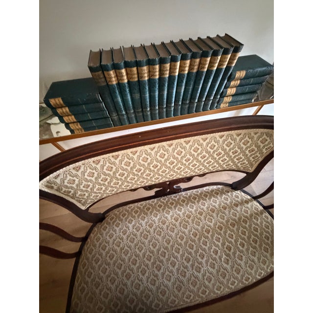 Wood Vintage Victorian-Style Mahogany Upholstered Settee For Sale - Image 7 of 11