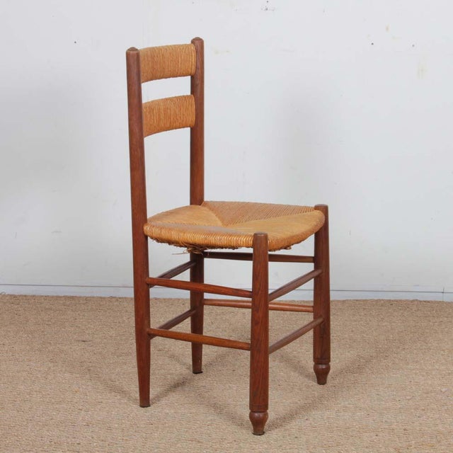 French Straw-Seated Wooden Chairs, 1950s, Set of 4 For Sale - Image 6 of 9