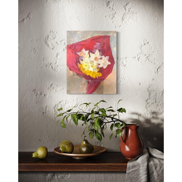 "spring bouquet with red paper" is an original painting studied from life. This piece is part of an ongoing series of...