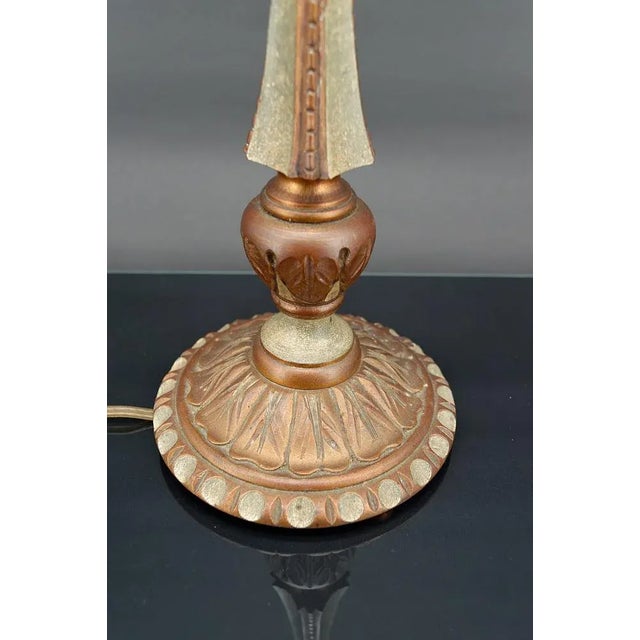 French Art Deco Lamp in Green Painted Wood and Copper Patina, 1920 For Sale - Image 4 of 10