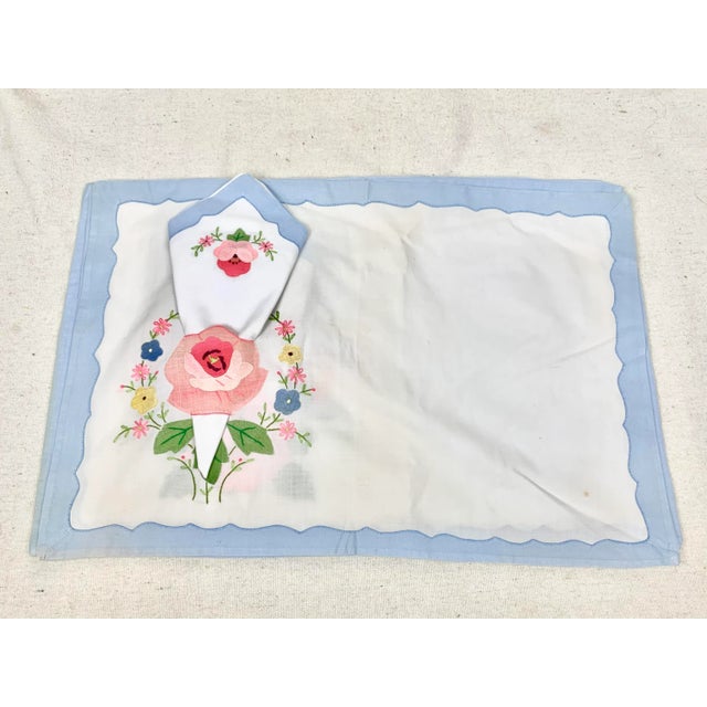 Textile Vintage Floral Appliqué Placemats With Napkins-Set of 12 For Sale - Image 7 of 13
