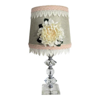 Vintage Glass Ball Lamp + Shabby Chic Shade For Sale