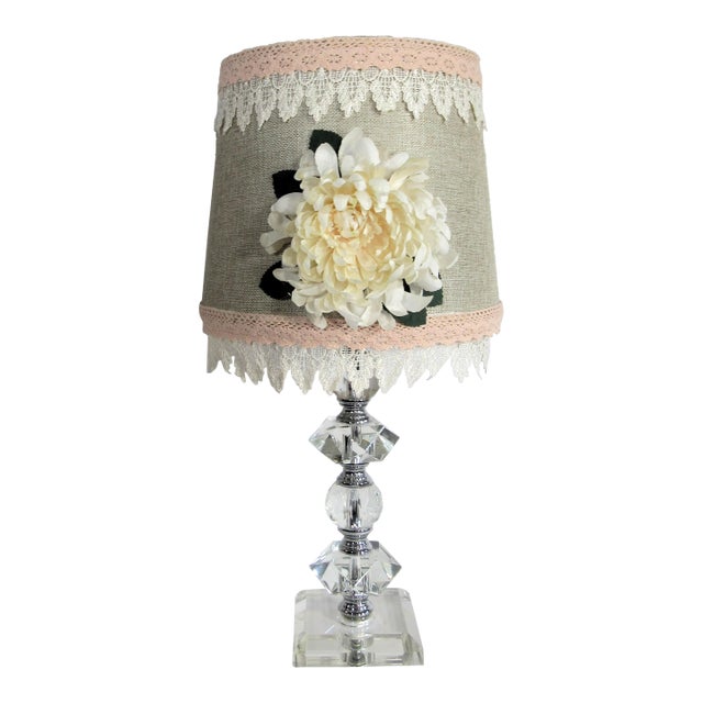 Vintage Glass Ball Lamp + Shabby Chic Shade For Sale