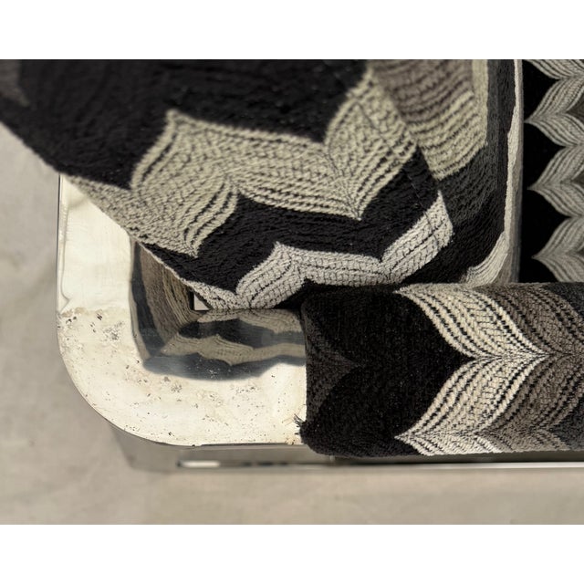 Pair of Mid-20th Century Chrome Frame Lounge Chairs With Flame Stitch Upholstery, Newly Recovered For Sale - Image 16 of 16