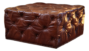 Sqaure Lord Digsby Ottoman in Tan Leather from Timothy Oulton, 2010s