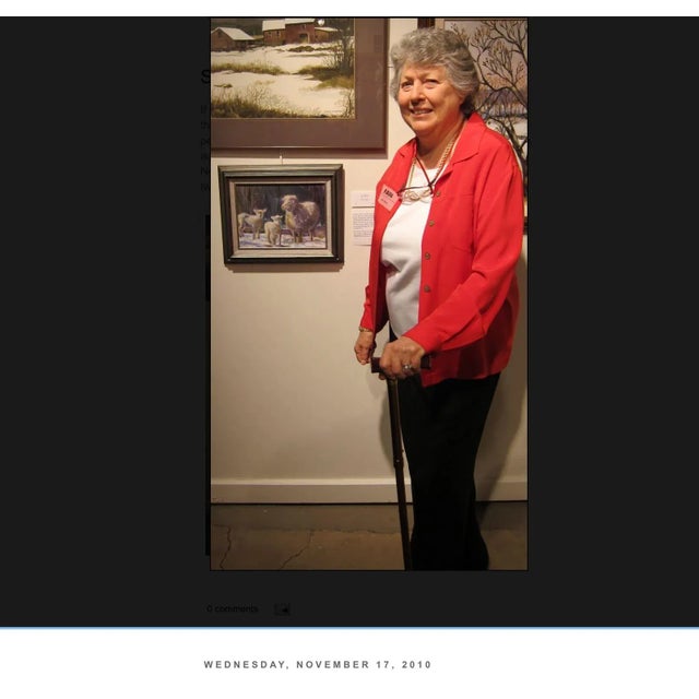 Realist Original Oil Painting on Canvas “Sheep and Lamb” Signed Lea Allen Gebauer For Sale - Image 11 of 12