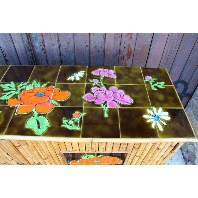 Wood French Riviera Bamboo and Ceramic Sideboard, 1960s For Sale - Image 7 of 11