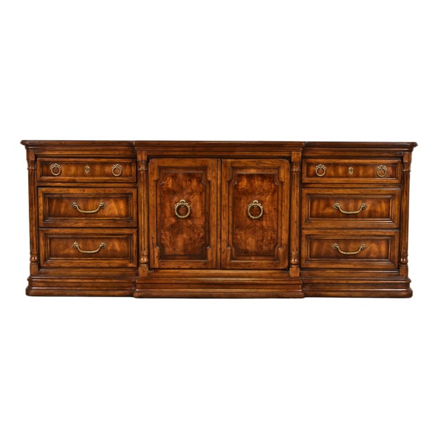 Drexel Heritage French Regency Louis XVI Burled Walnut Triple Dresser or Credenza, Circa 1970s For Sale