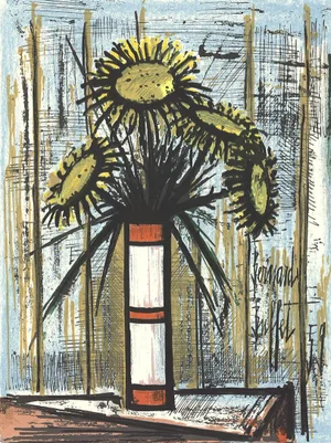 1975 Bernard Buffet 'Sunflowers' Modernism Multicolor,Yellow,Blue,Black Canada Serigraph