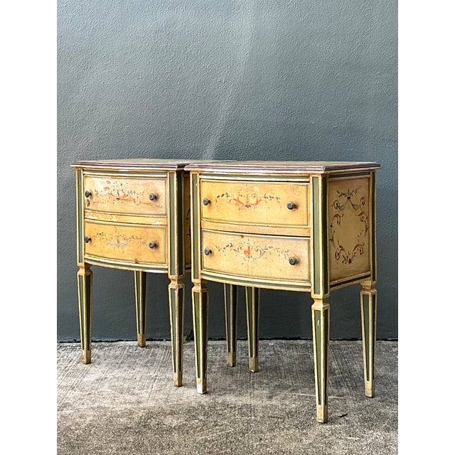 Early 20th Century Vintage Distressed Hand-Painted Wood Nightstands For Sale - Image 5 of 16