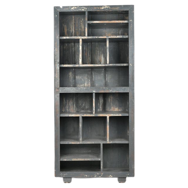 Shelf in Patinated Wood with 15 Compartments, 1940s For Sale