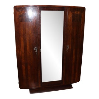 1930s French Art Deco Walnut Wardrobe For Sale