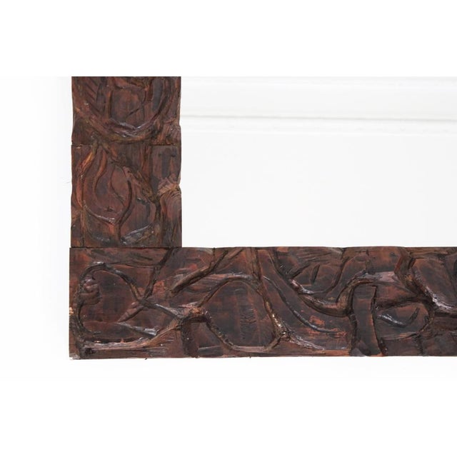 Large Brown Hand-Carved Wooden Mirror with Organic Motif For Sale - Image 5 of 6