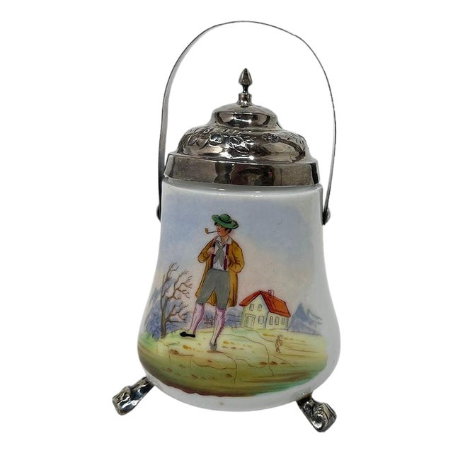 Porcelain and Silver Matchbox or Jar, 19th Century For Sale