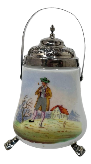 Porcelain and Silver Matchbox or Jar, 19th Century