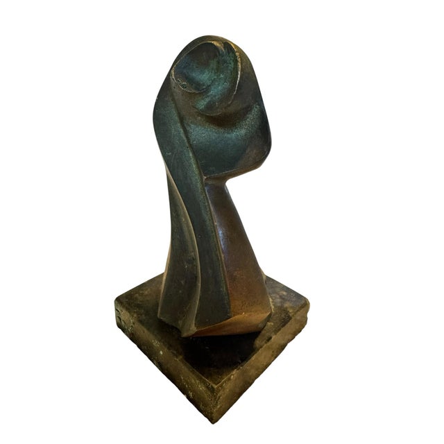 Mid-Century Modern Mid-Century Modern Abstract Bronze Sculpture of Draped Female Figure on Marble Base For Sale - Image 3 of 10