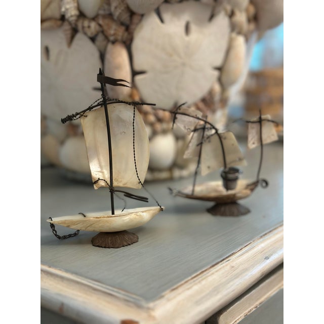Tan Vintage Shell Art Sailboats, Set of Two For Sale - Image 8 of 8