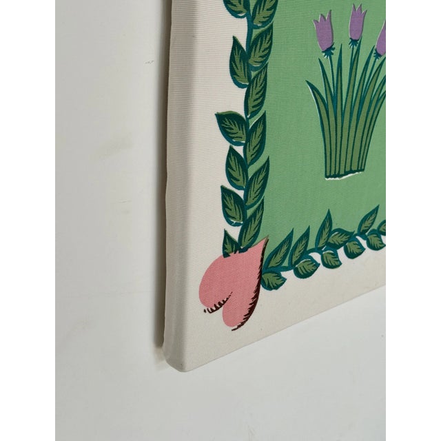 Large Printed Canvas Stretched on Frame Couple with Doves, 1970s For Sale - Image 3 of 5