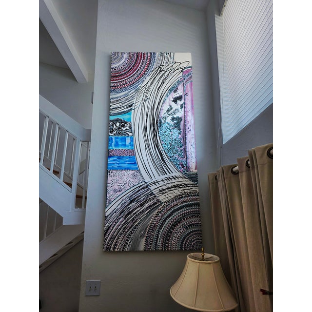 A vibrant and textural vintage abstract painting on canvas by Tina Roy. Known for her focus on the raw potential of the...