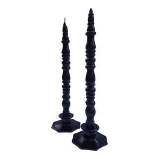 Antique Cambridge American Ebony Glass Candle Holders - a Pair For Sale