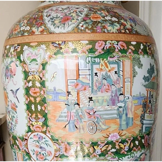 Pair of Monumental Chinese Famille Rose Palace Urns, Mid-20th Century For Sale - Image 14 of 17