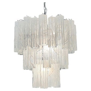 Large Vintage Murano Glass Tiered Chandelier with 78 Alabaster White Glasses, 1990s For Sale