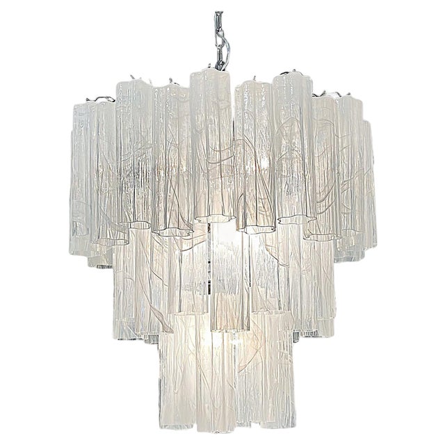 Large Vintage Murano Glass Tiered Chandelier with 78 Alabaster White Glasses, 1990s For Sale