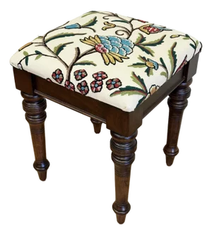 Newly Upholstered Vintage Bombay Company Turned Wood Stool