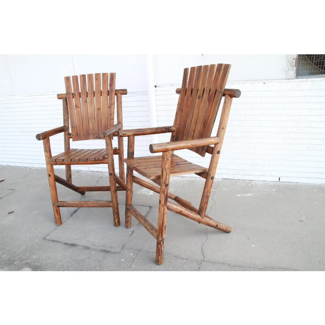 Wood Pair of Wood Adirondack Style Garden Arm Chairs For Sale - Image 7 of 12