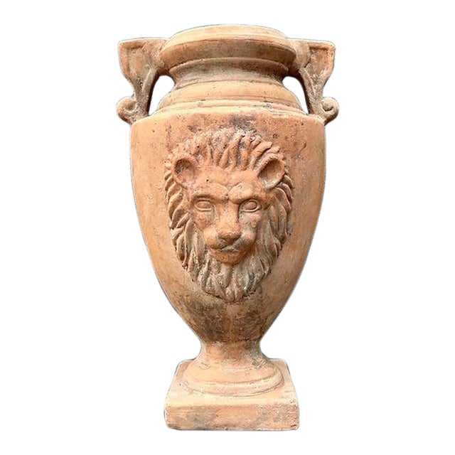Vintage Terracotta Lion’s Head Urn For Sale