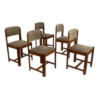 Vintage Chairs in Walnut and Beech, 1970s, Set of 5 For Sale