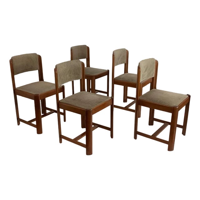 Vintage Chairs in Walnut and Beech, 1970s, Set of 5 For Sale