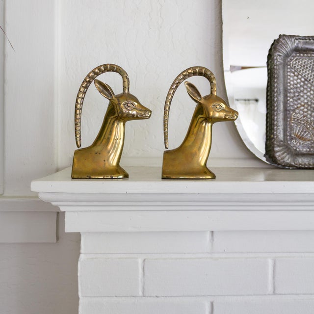 1960s Mid Century Ibex Brass Bookends For Sale - Image 5 of 10