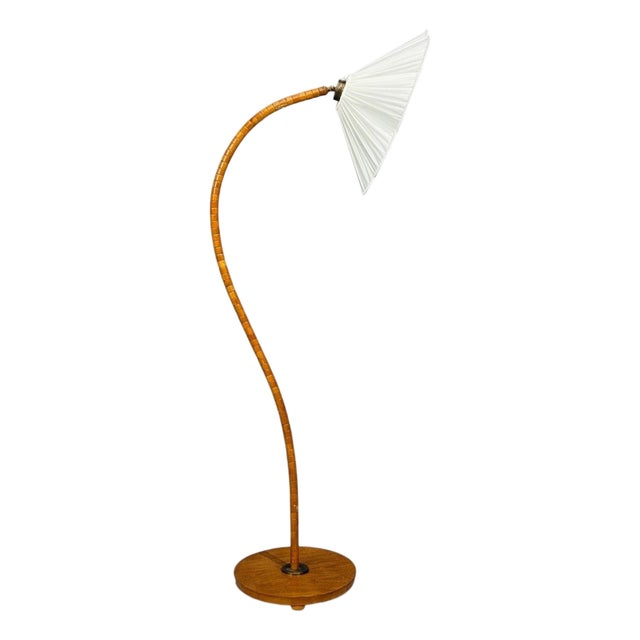 1930s Mid Century Modern, Organic Floor Lamp, Wood, Silk, Sweden For Sale